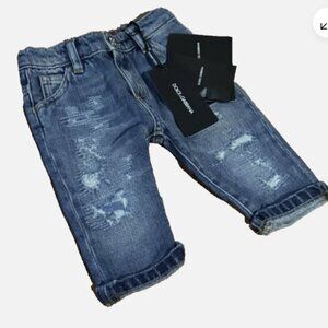 Dolce & Gabbana Regular Fit Stretch Leather Patch Logo Toddler Jeans MSRP $545
